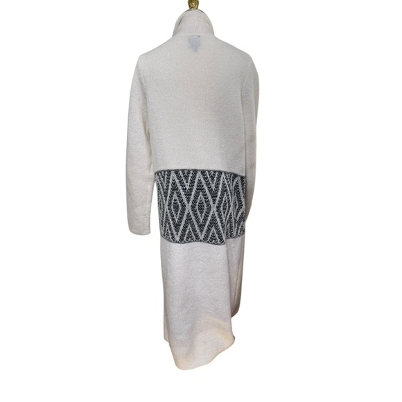 Bobeau Longline Open Front Cardigan Cream Geometric Knit Size M - Picture 3 of 10